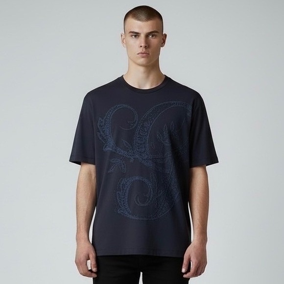 Gucci Other - Gucci T-Shirt Men's XXL Navy Blue Flocked GG Logo Graphic Cotton Made In Italy